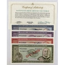 TONGA 1978 . ONE 1 - TEN 10  PA'ANGA BANKNOTES . SPECIMEN